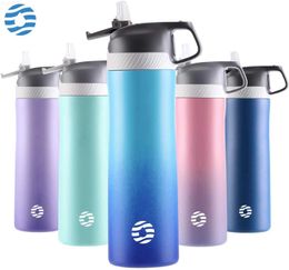 Thermoses FJbottle Insulated Water Bottle with Straw Lid 20oz/550ml Stainless Steel Double Wall Vacuum Water Bottle Keeps Hot and Cold