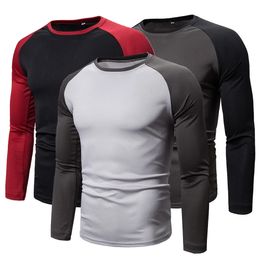 Fashion Patchwork T-shirts For Man O-Neck Fitness Gym Tee Tops Summer Quick Dry Long Sleeve Running Body Building Sportswear 240201