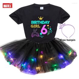 Girl Dresses Birthday Tutu Set Outfit Shirt Kids Costumes Personalized Light Dress Party Toddler Christmas Glitter