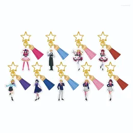 Keychains Anime KeyChain Women OSHI NO KO Key Chain For Men Hoshino Ai Ring Acrylic Keyring Tassel Pendant Stars Buckle Girls Gift