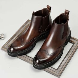 Vintage Ankle Genuine 39 Slip on Black Brown Italian Dress Formal Elegant Leather Boots Men