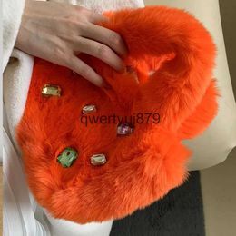 Shoulder Bags fasion diamonds plus women andbags designer faux fur small tote bag casual cute fluffy purses 2023 WinterH2421