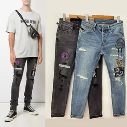 Brand high quality Designer K S B Jeans for Mens Man Pants Rip Denim Biker Grey Paint Distress Stretch Motorcycle Bone Halloween purple jeans for men