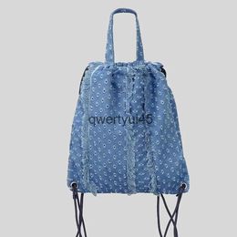 Backpack Style Fasion ollow Denim for Women Casual Drawsting Tassel Back Packs Girls Large Capacity Travel Bag Female Purse 2023H2421