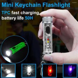 Flashlights Torches Mini Keychain Flashlight TYPE-C Fast Charging Multi-function IP66 Waterproof LED Magnetic Warning Camping