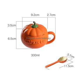 Dishes Plates Creative Hand Painted Pumpkin Bowl Plate Cup Ceramic Dinnerware Microwave Dishwasher Safe Cute For Child Drop Delive Dhkmn