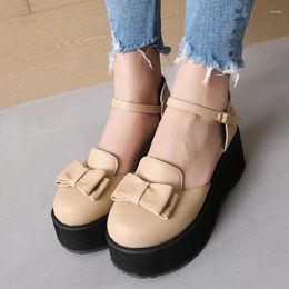 Style Vamp Lolita Bow Sandals Wedge Hollow Breathable Ultra-High Waterproof Platform Toe Cute Retro Student Shoes 50308 52878 76016