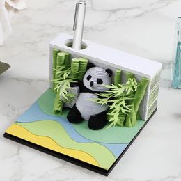 3D Desk Note Pad Creative Panda Memo TearAway DIY with Pen Holder Paper Carving Art for Decoration Collectibles 240125