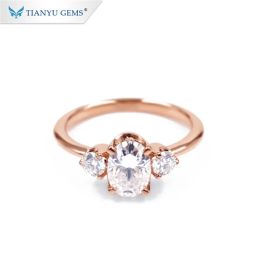 Rings Tianyu Gems 7x5mm Oval Moissanite Women Rings 14k/18k/PT950 Jewelry 3mm Round DEF Diamond Real Rose Gold Wedding Engagement Ring