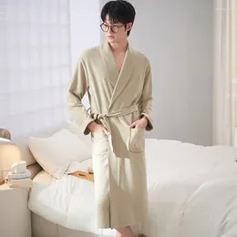 Men's Sleepwear V-neck Belted Robe Belt Bathrobe With Pocket One Piece Pajamas Indoor For Fall & Winter