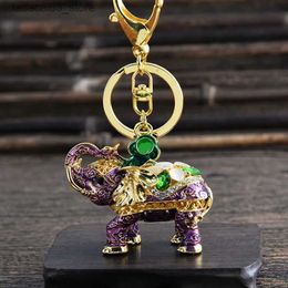 Keychains Lanyards EASYA New Design 3D Enamel Elephant Keychain Craft Keyholder Fashion Crystal Animal Bag Pendant Keyring Unique Jewelry Gift Q240201