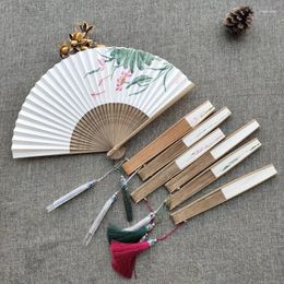 Decorative Figurines Hand Painted Folding Retro Fold Fan Bamboo Party Fans Handle Doublesided Mini Paper Male Female Blank Peach