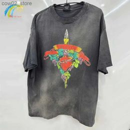 Men's T-Shirts High Street Oversized Vintage Washed Black Saint Michael T Shirt Men Women 100% Cotton Oversized Short Sleeve Tee Top With Tag Q240201