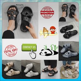 Designer Casual Platform Skeleton Head Funny One word Drag Slippers Woman Light weight wear resistant breathable Leather rubber soft soles Flat Summer