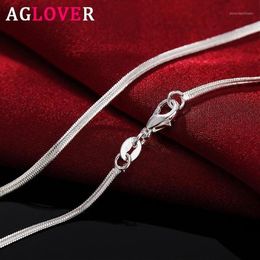 AGLOVER New 925 Sterling Silver 16 18 20 22 24 26 28 30 Inch 2mm Snake Chain Necklace For Woman Man Fashion Charm Jewellery Gift1271A