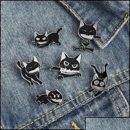 Pins Brooches Pins Brooches Black Cat Knife Punk Enamel Pin Women Girl Fashion Jewellery Metal Vintage Badge Gift 6144 Q2 Drop Delivery Dhmev