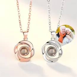 Necklaces Custom Male and Female Projection Photo Necklace Personalised Heart Shaped Pendant Necklace Family Wife Husband Memory Gift