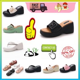 Designer Casual Platform High rise thick soled PVC slippers man Woman Light weight wear resistant Leather rubber soft soles sandals Beach Slipper