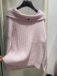 Women's Sweaters 2024 Autumn/Winter Pink Front And Back Two Wear Cashmere Sweater With One Line Neck Long Sleeve Woman