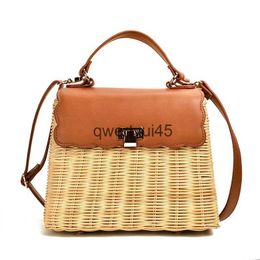 Shoulder Bags New Leater Straw Woven Pawork Tote andmade woven raan andbag Women Soulder Vintage Crossbody BagH2421