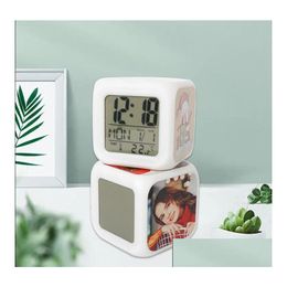 Desk & Table Clocks Heat Transfer Smart Square Alarm Clocks Thermal Sublimation On Three Sides Rainbow Light Lg21 Drop Delivery Home G Dhmbf