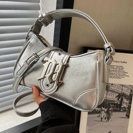 Women Designer Shoulder Bags Silver PU Leather Small Handbags Female Casual Underarm Purses Elegant Ladies Crossbody Sling Bag 240119