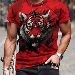 Men's T-Shirts Vintage Tiger T-Shirt Mens 3d Animal Print Short Sleeved Top Tees Summer Casual Breathable Mens Clothing Oversized Streetwear Q240201