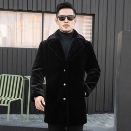 Winter Designer Mink Skin Coat Mens Mid Length Thickened Whole Gold Fleece Haining Fur 6UVY