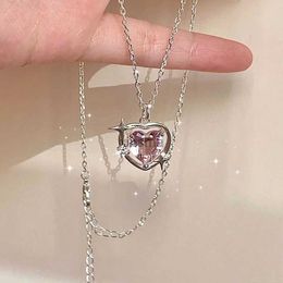 Chokers Vintage Pink Heart Pendant Necklace for Women Korean Sweet Crystal Peach Clavicle Chain Necklace Aesthetic Jewellery Accessories YQ240201