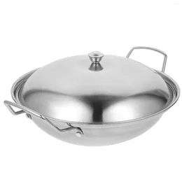 Pans Woks & Stir-fry Stainless Steel Wok Chinese Iron Pot Pan Lid Sauce