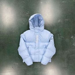 Мужская зимняя хлопковая куртка Trapstar светло-синего и белого цвета с капюшоном, американский модный бренд, утолщенная и теплая, новый стиль