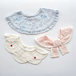 3Pcs Summer Thin Cotton Gauze Bib Round Petal Infant Baby Absorbent Fourlayer Drooling Saliva Towel Supplies 240125