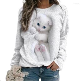 Women's Hoodies Women Spring Autumn O Neck Pullover Hoodie Cute Cat Print Comfortable Casual Sweatshirt Female Korean Loose Long Sleeve Tops