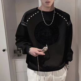 Male Clothes Crewneck Sweatshirt for Men Round Neck Top Pullover Black Loose Hoodieless Overfit Designer High Quality Streetwear 240119