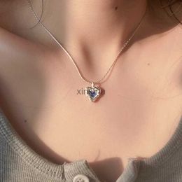 Chokers Fashion Y2K Irregular Blue Crystal Heart Pendant Necklaces Silver Colour Zircon Sweet Egirls Emo Girls Women Sweet Clavicle Chain YQ240201