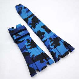 27mm Camouflage Blue Colour Rubber Watch Band 18mm Folding Clasp Lug Size AP Strap for Royal Oak 39mm 41mm Watch 15400 15390162R