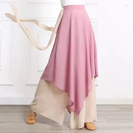 Stage Wear 2 Layers Classical Dance Pant Contrast Color Chiffon Wide Leg Plazza Pants China Folk Dancing Skirt Flowy Body Rhyme Outfit XL