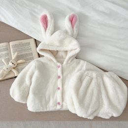 Clothing Sets 7858 Baby Set Plush Rabbit Suit 2024 Autumn Winter Korean Cute Warm Girl's Coat Short Two Piece