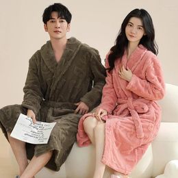 Men's Sleepwear Thicken Jacquard Bathrobe Man Shower Robe Coral Fleece Warm Winter House Couple Korean Style Sweet Solid Dressing Gown