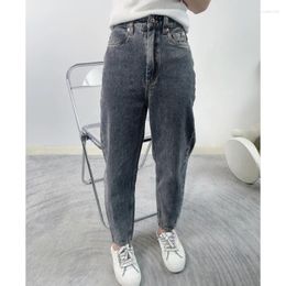 Women's Jeans 2024 Spring Light Gray High Waist Retro Casual Nine Point Women