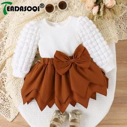 Clothing Sets 3-24M Born Baby Girl Clothes Plaid Bubble Pit Long Sleeve Tops Bowknot Layered Short Skirt 2Pcs Kids Girls Outfits