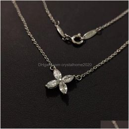 Pendant Necklaces Pendant Necklace Esigner Victoria Top Sterling Sier Flower Crystal Zircon Charm Short Collar Choker With Box Party G Dhrv3