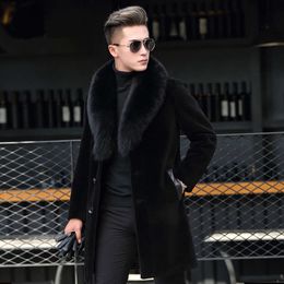 X8516 Haining Genuine Leather Jacket for Men with Designer Fur Collar Sheep Cut Down Coat Integrated HNH9