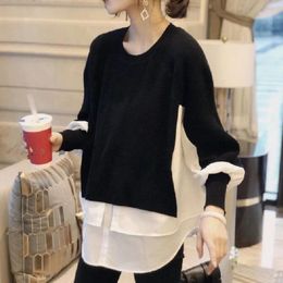 Women's Sweaters Black Cardigan Shirt Round Neck Top Pullover Knit Sweater Women Winter 2024