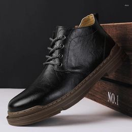 Boots Men Business Shoes Low Top Leather Fashion 2024 Lace-Up Ankle Male Comfortable Classic Wedding