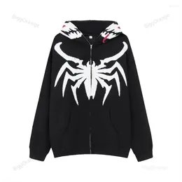 Women's Hoodies Embroidery Spider Men Mask Hoodie Streetwear Black Loose Zipper Hooded Sweatshirt Harajuku Hip Hop Oversized Y2K