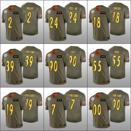 Pittsburgh''Steelers''Men 55 Devin Bush 2 Mason Rudolph 90 T.J. Watt Custom Women Youth Olive Golden Jersey Salute to Service