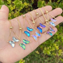 Charm Bracelets 1PC Fashion Insect Butterfly Animal Adjustable Slider Multicolour Rhinestone Gold Colour Chains Women Party Jewellery