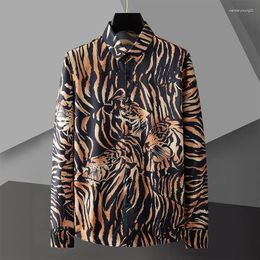 Men's Casual Shirts Spring Tiger Pattern Shirt Men Long Sleeve Streetwear Print Social Club Party Dress Camisa Hombre