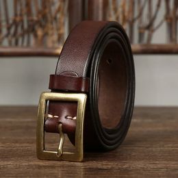 2.8CM Wide Women's Belt Genuine Leather Belts For Women Female Copper Pin Buckle Strap Designer Vintage for Jeans 240122